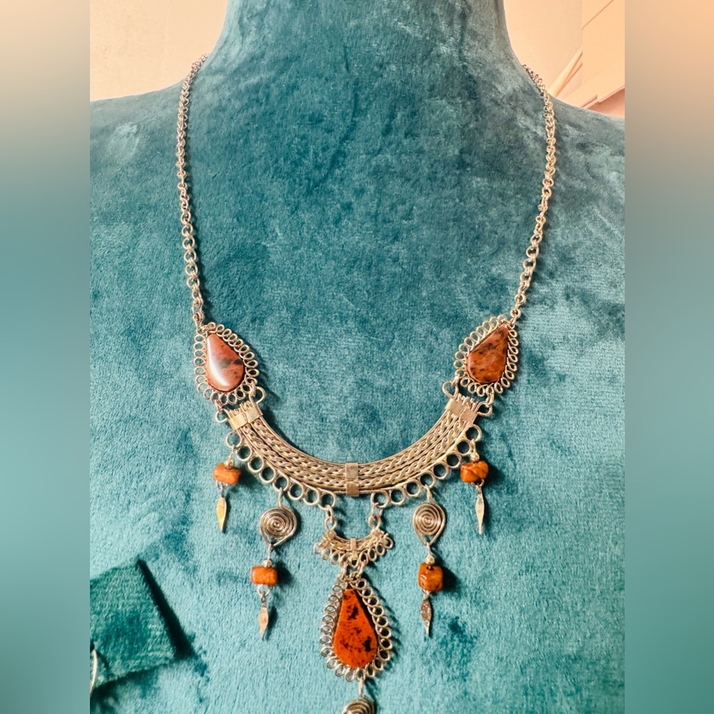 COPY - Hand crafter Peruvian necklace and earrings set with semi precious stone…